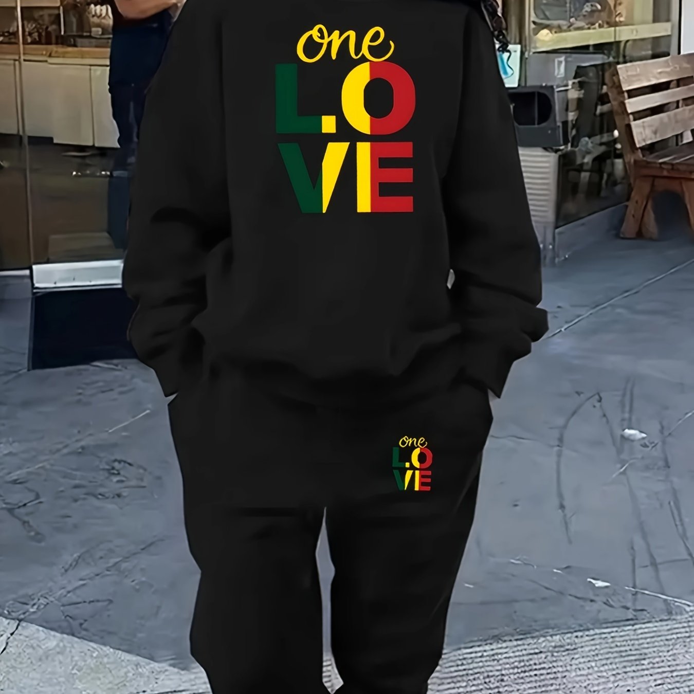 4444L73 Round Neck Sweatshirt Print Two-Piece Set