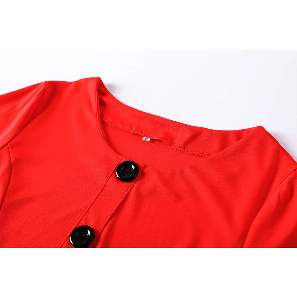 Elegant Solid A-Line Dresses for Women Fashion O-Neck Single-Breasted Design Pockets Decor High Waist Party Dress Slim Vestidos