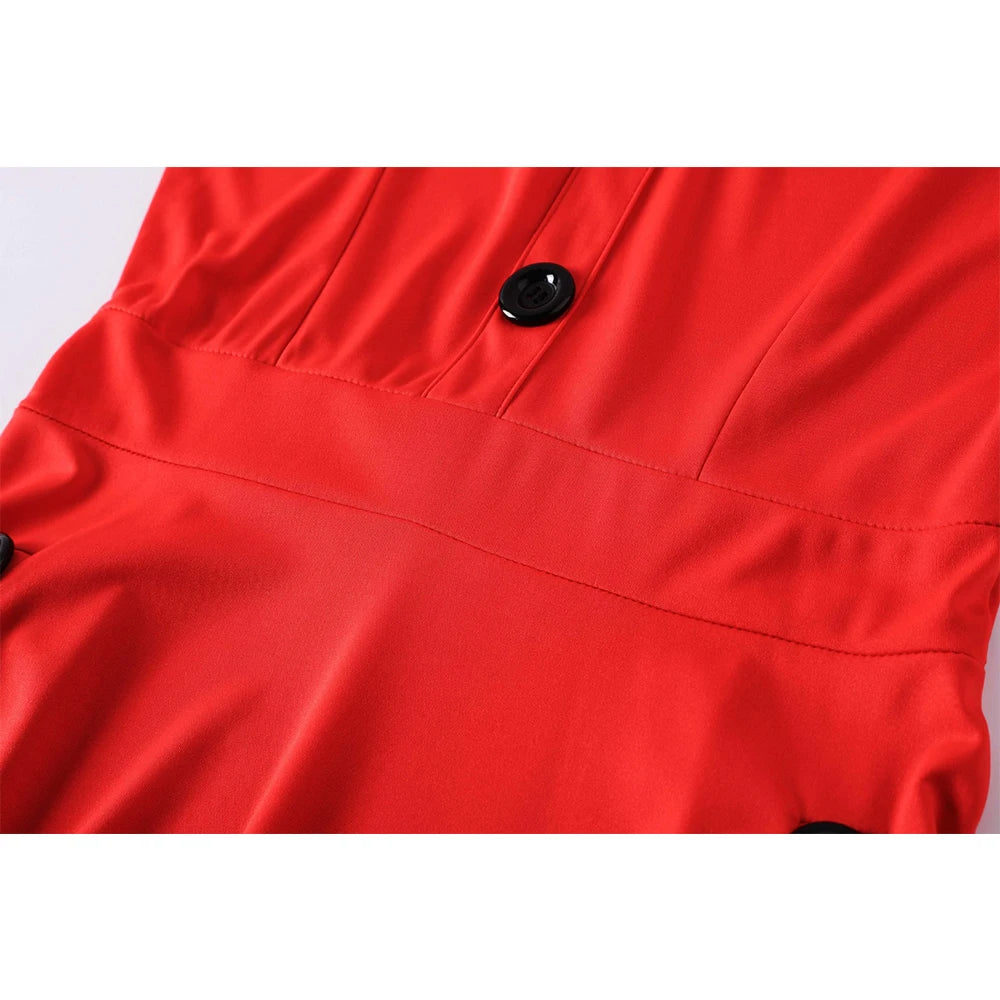 Elegant Solid A-Line Dresses for Women Fashion O-Neck Single-Breasted Design Pockets Decor High Waist Party Dress Slim Vestidos