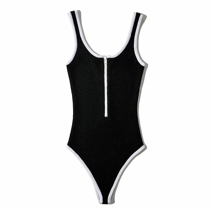 Women's slim fit sports sports black retro bodysuit jumpsuit women's zipper solid color waistless sexy jumpsuit 2022 y2k Toops