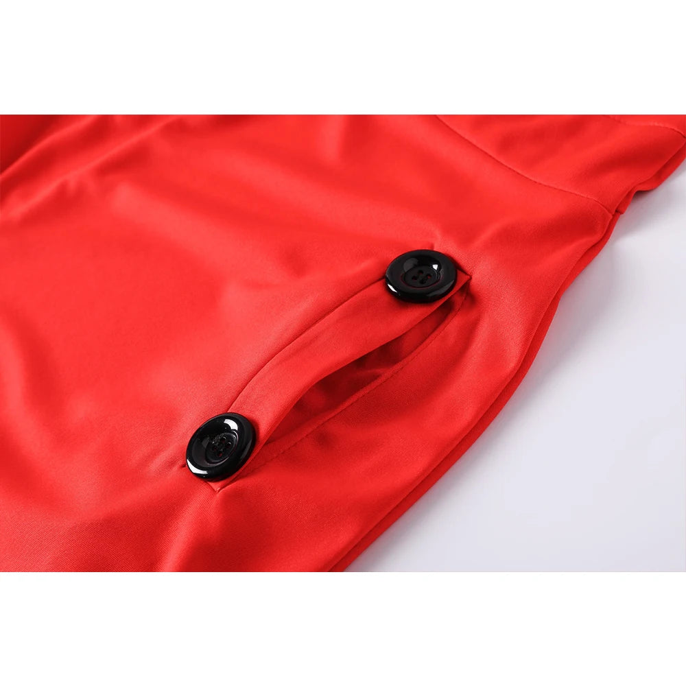 Elegant Solid A-Line Dresses for Women Fashion O-Neck Single-Breasted Design Pockets Decor High Waist Party Dress Slim Vestidos