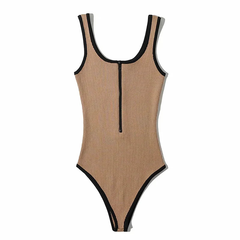 Women's slim fit sports sports black retro bodysuit jumpsuit women's zipper solid color waistless sexy jumpsuit 2022 y2k Toops