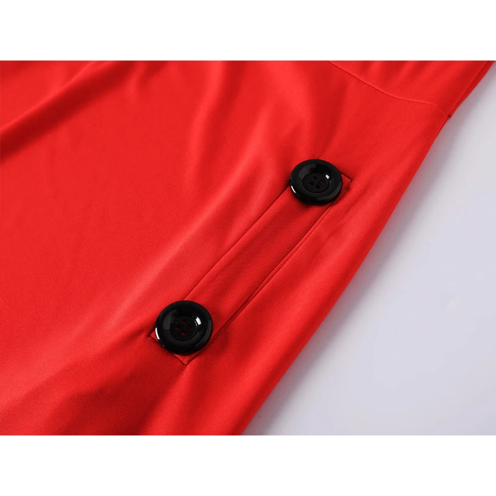 Elegant Solid A-Line Dresses for Women Fashion O-Neck Single-Breasted Design Pockets Decor High Waist Party Dress Slim Vestidos