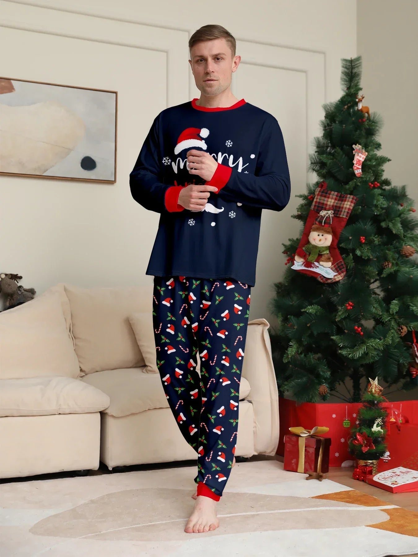 New Merry Christmas Print Mom Daughter Dad Son Matching Pajamas Set 2 Pieces Suit Soft Loose Loungewear Xmas Family Look Pyjamas