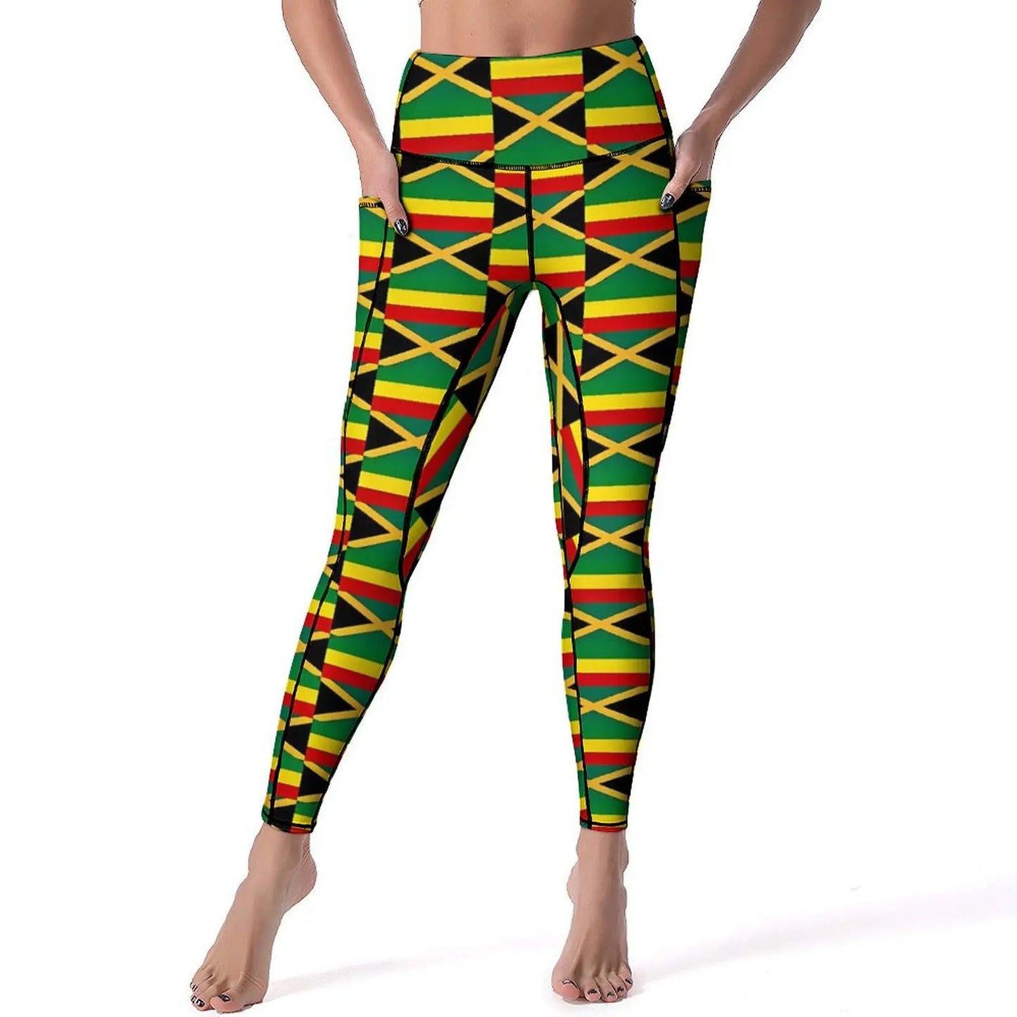 Jamaican Flag Yoga Pants Sexy Green Yellow Printed Leggings High Waist Gym Leggins Lady Funny Stretch Sports Tights