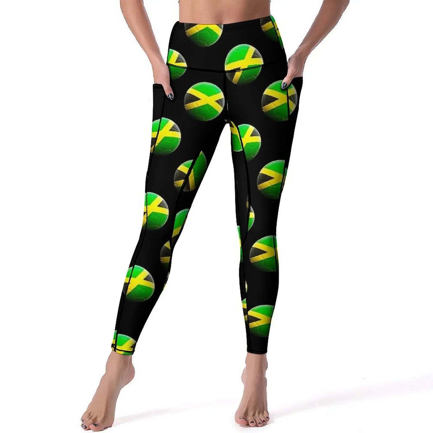 Jamaican Flag Yoga Pants Sexy Green Yellow Printed Leggings High Waist Gym Leggins Lady Funny Stretch Sports Tights