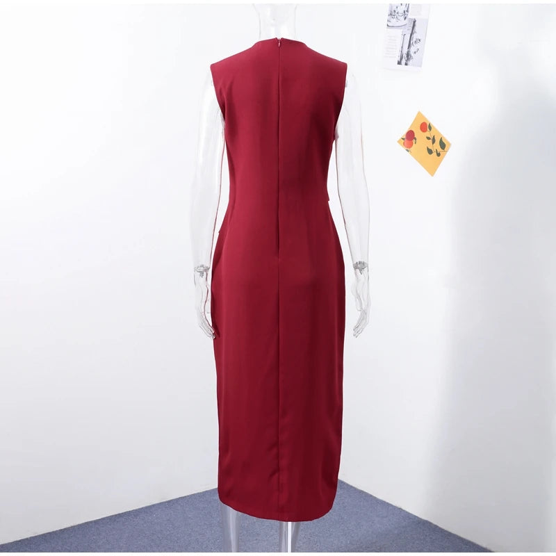 Elegant Black With Belt Women Dress O-neck Sleeveless Single Breasted Slim Female Maxi Dresses 2025 Summer New Chic Lady Robe