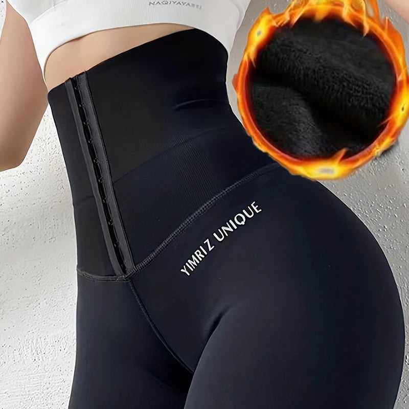Yoga pants women 2023 autumn and winter plus velvet high waist lift tight plastic waist breasted sports training base to wear fi