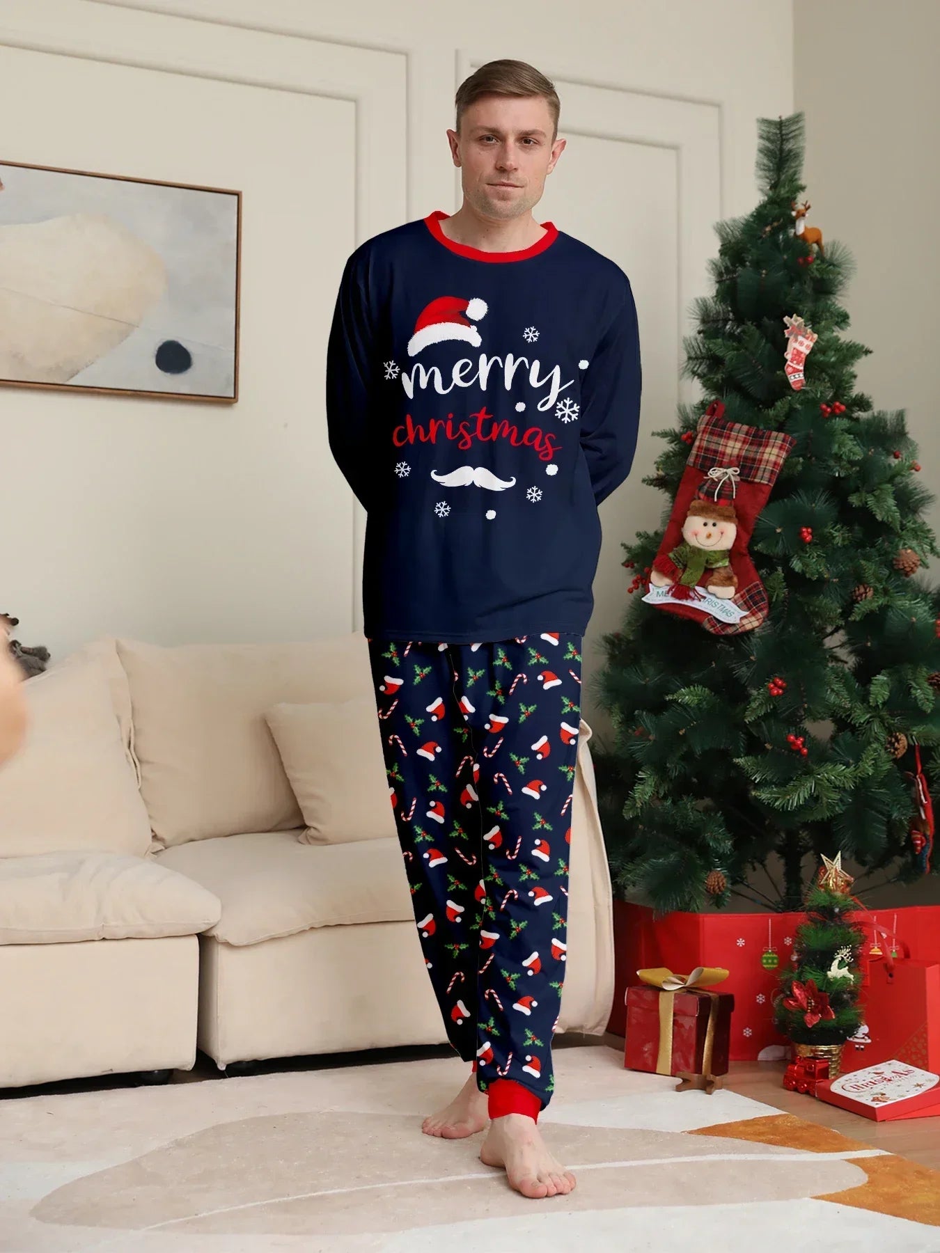 New Merry Christmas Print Mom Daughter Dad Son Matching Pajamas Set 2 Pieces Suit Soft Loose Loungewear Xmas Family Look Pyjamas