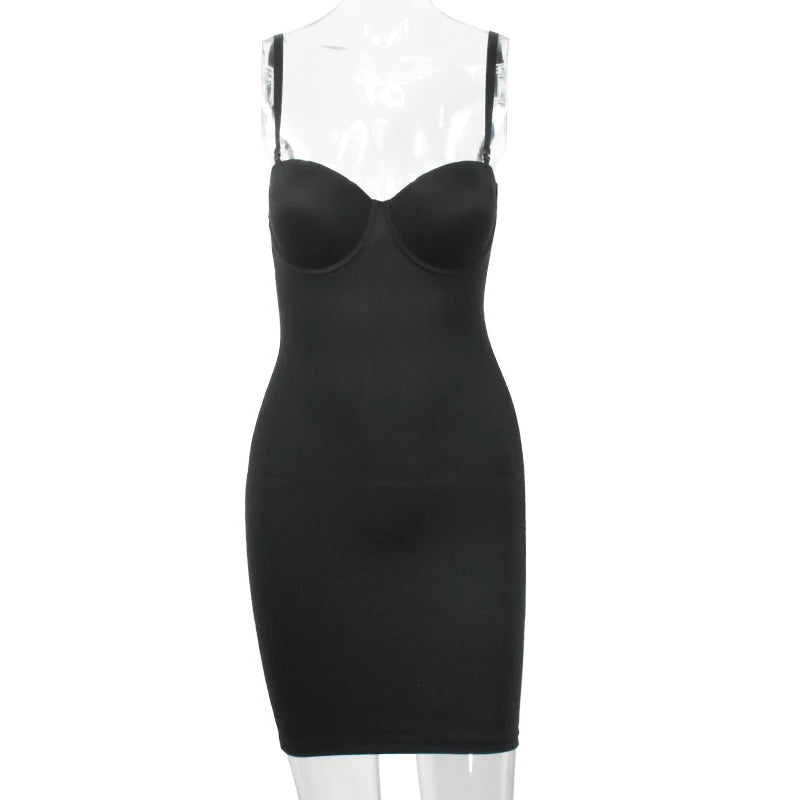 Slimming Full Length Shapewear Slips Nude Straight Tube Dress Body Shaper Women Skinny Under Dresses Underwire Cup Black