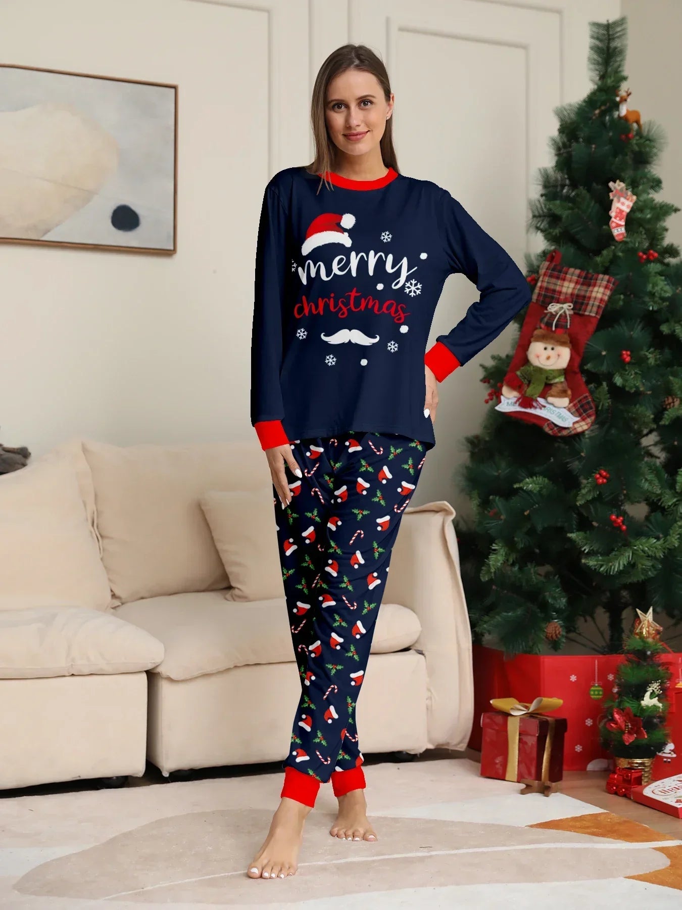 New Merry Christmas Print Mom Daughter Dad Son Matching Pajamas Set 2 Pieces Suit Soft Loose Loungewear Xmas Family Look Pyjamas
