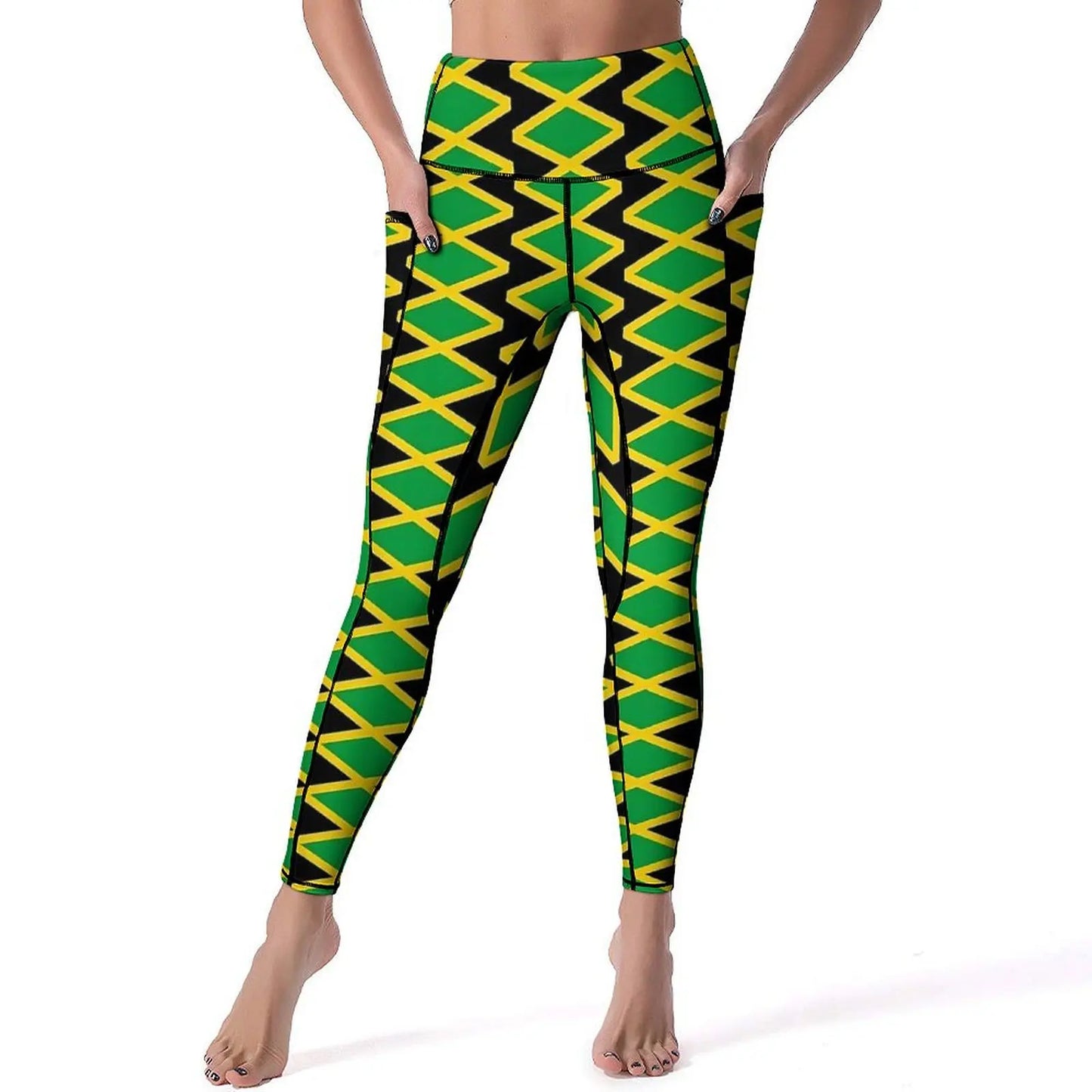 Jamaican Flag Yoga Pants Sexy Green Yellow Printed Leggings High Waist Gym Leggins Lady Funny Stretch Sports Tights