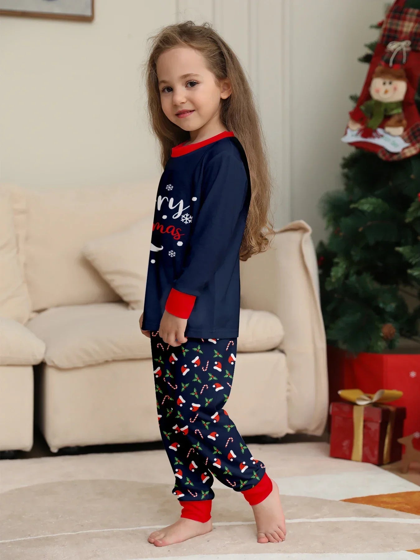 New Merry Christmas Print Mom Daughter Dad Son Matching Pajamas Set 2 Pieces Suit Soft Loose Loungewear Xmas Family Look Pyjamas