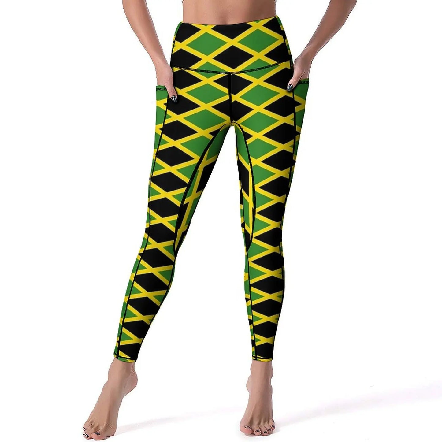 Jamaican Flag Yoga Pants Sexy Green Yellow Printed Leggings High Waist Gym Leggins Lady Funny Stretch Sports Tights