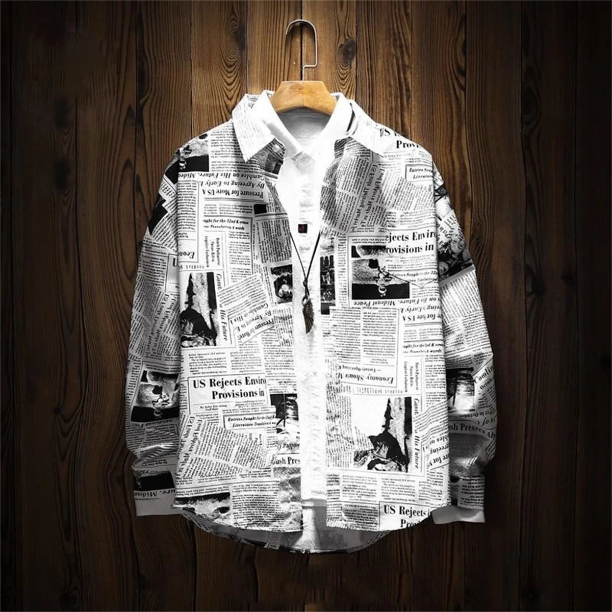 Cool Newspaper Shirts Men Fashion Hip Hop Loose Shirt Streetwear Long Sleeve Casual Summer Shirts Funny Ulzzang High Street Tops