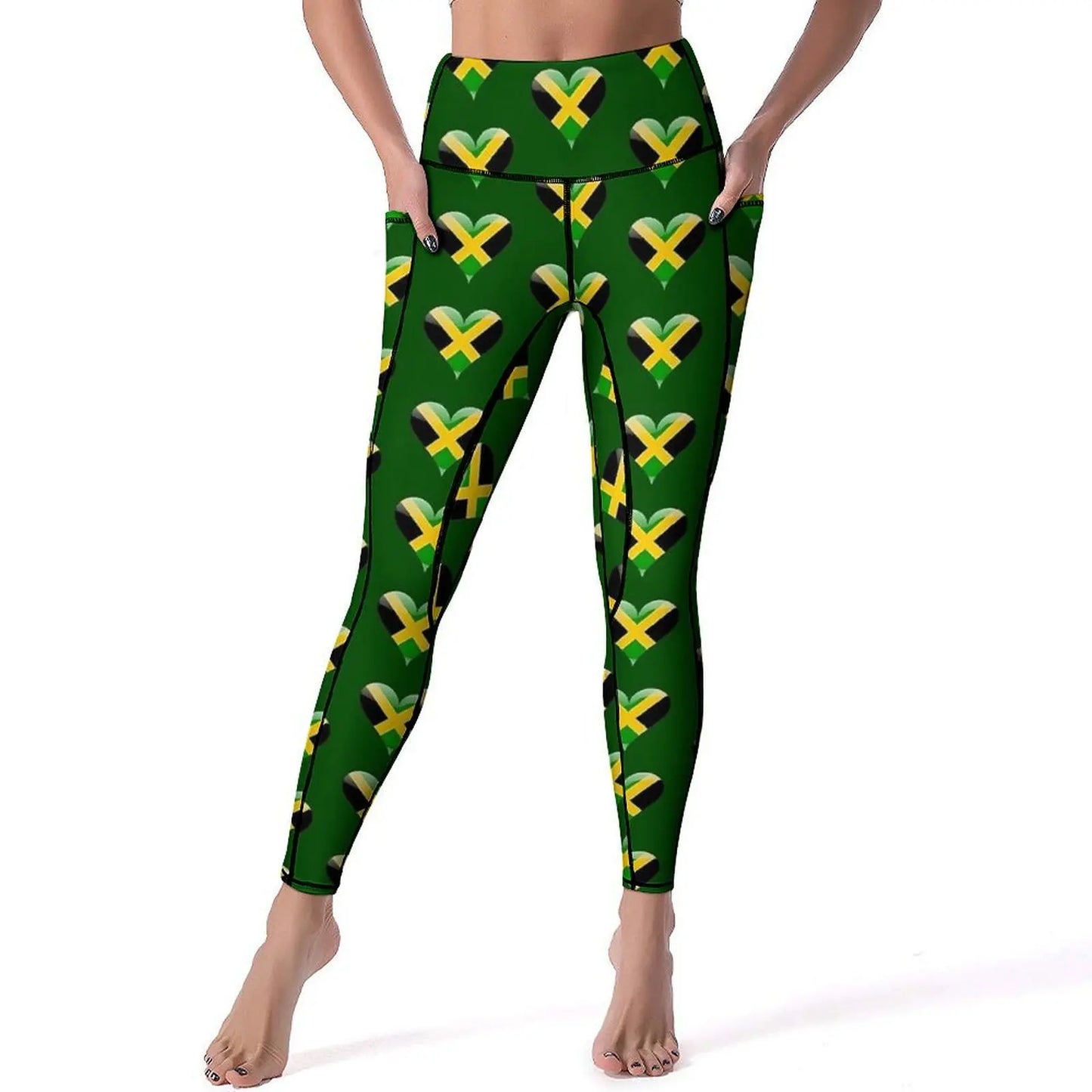 Jamaican Flag Yoga Pants Sexy Green Yellow Printed Leggings High Waist Gym Leggins Lady Funny Stretch Sports Tights