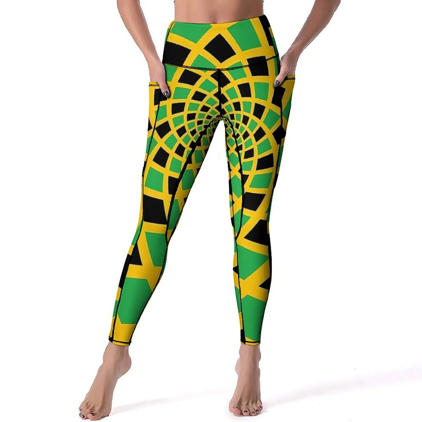 Jamaican Flag Yoga Pants Sexy Green Yellow Printed Leggings High Waist Gym Leggins Lady Funny Stretch Sports Tights