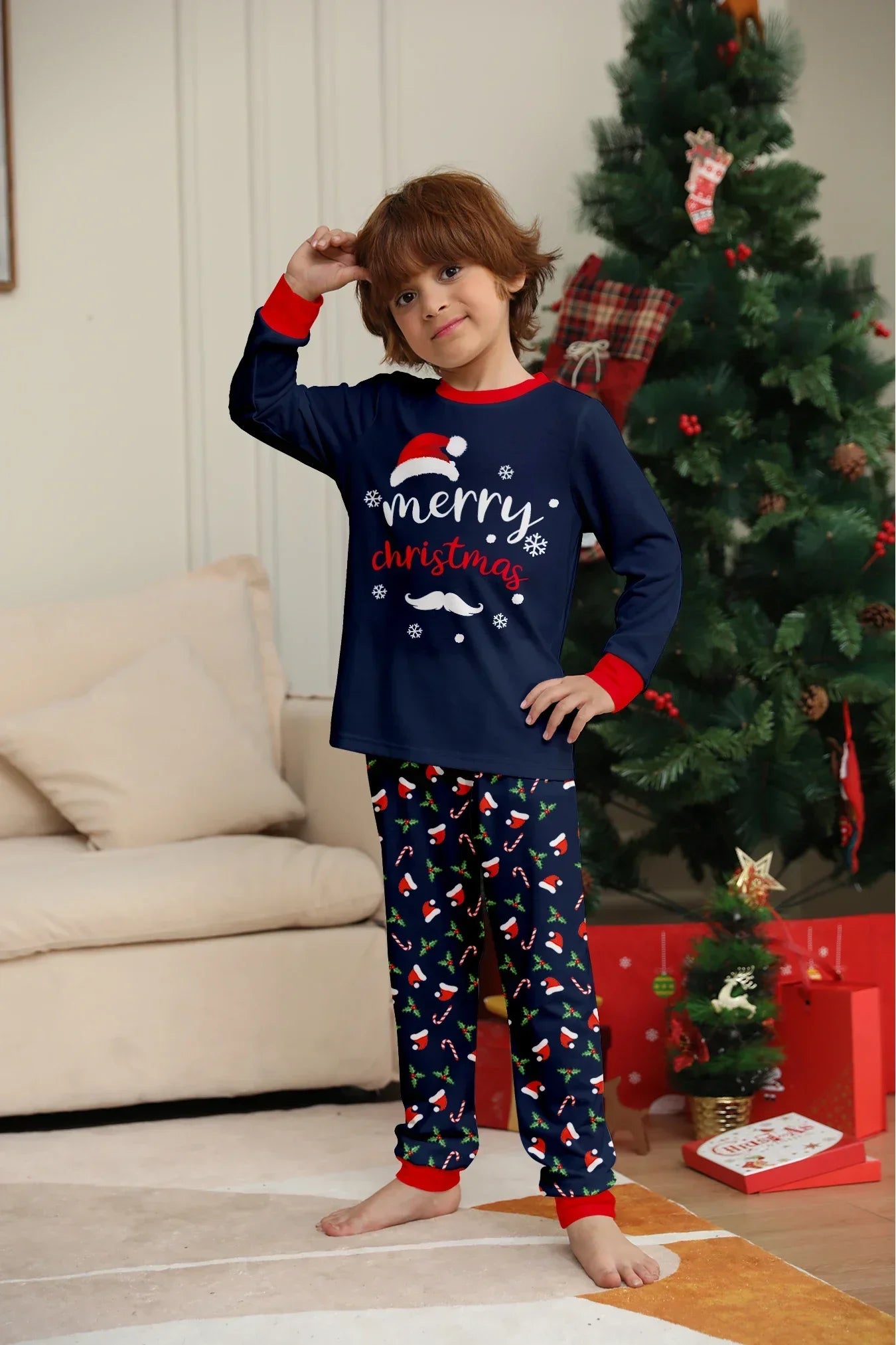 New Merry Christmas Print Mom Daughter Dad Son Matching Pajamas Set 2 Pieces Suit Soft Loose Loungewear Xmas Family Look Pyjamas