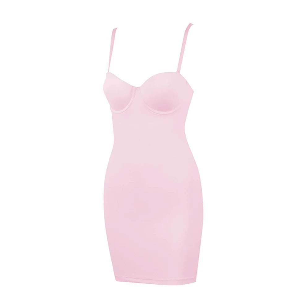 Slimming Full Length Shapewear Slips Nude Straight Tube Dress Body Shaper Women Skinny Under Dresses Underwire Cup Black