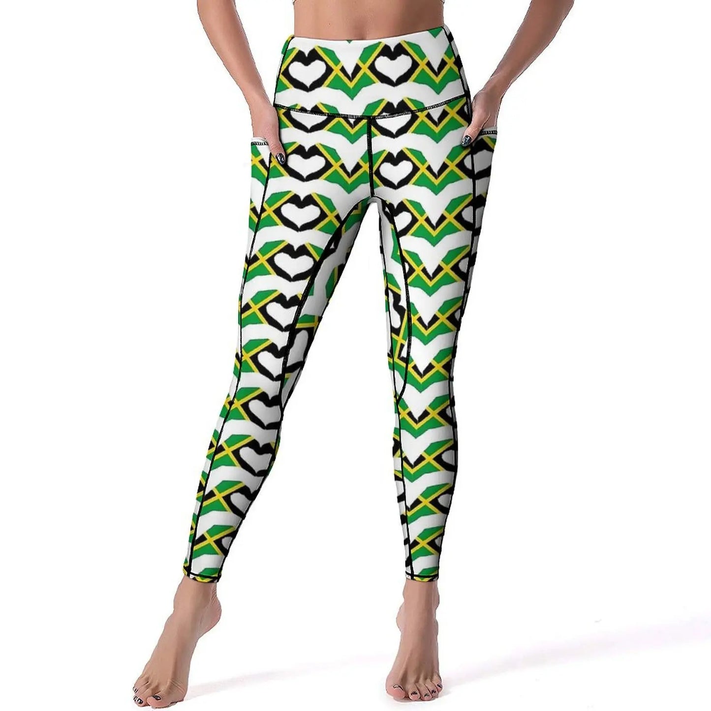 Jamaican Flag Yoga Pants Sexy Green Yellow Printed Leggings High Waist Gym Leggins Lady Funny Stretch Sports Tights