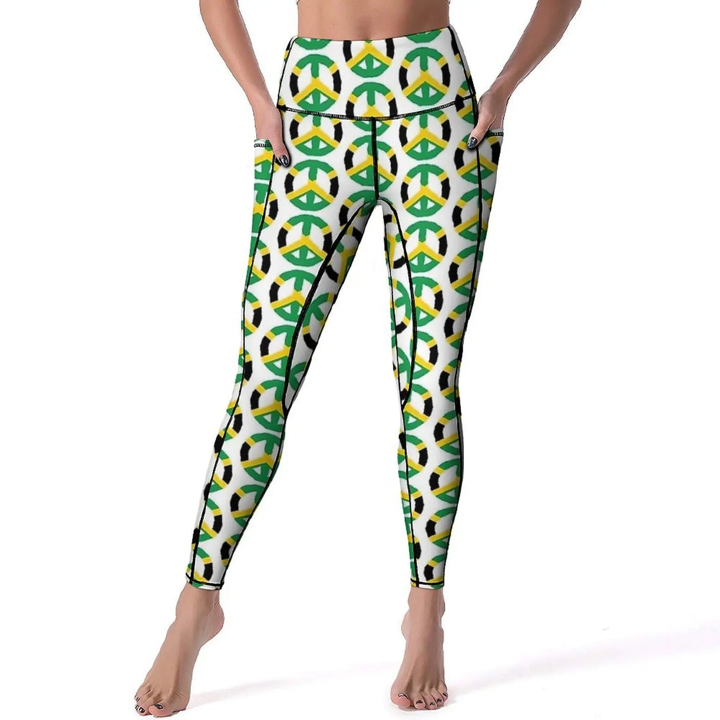 Jamaican Flag Yoga Pants Sexy Green Yellow Printed Leggings High Waist Gym Leggins Lady Funny Stretch Sports Tights
