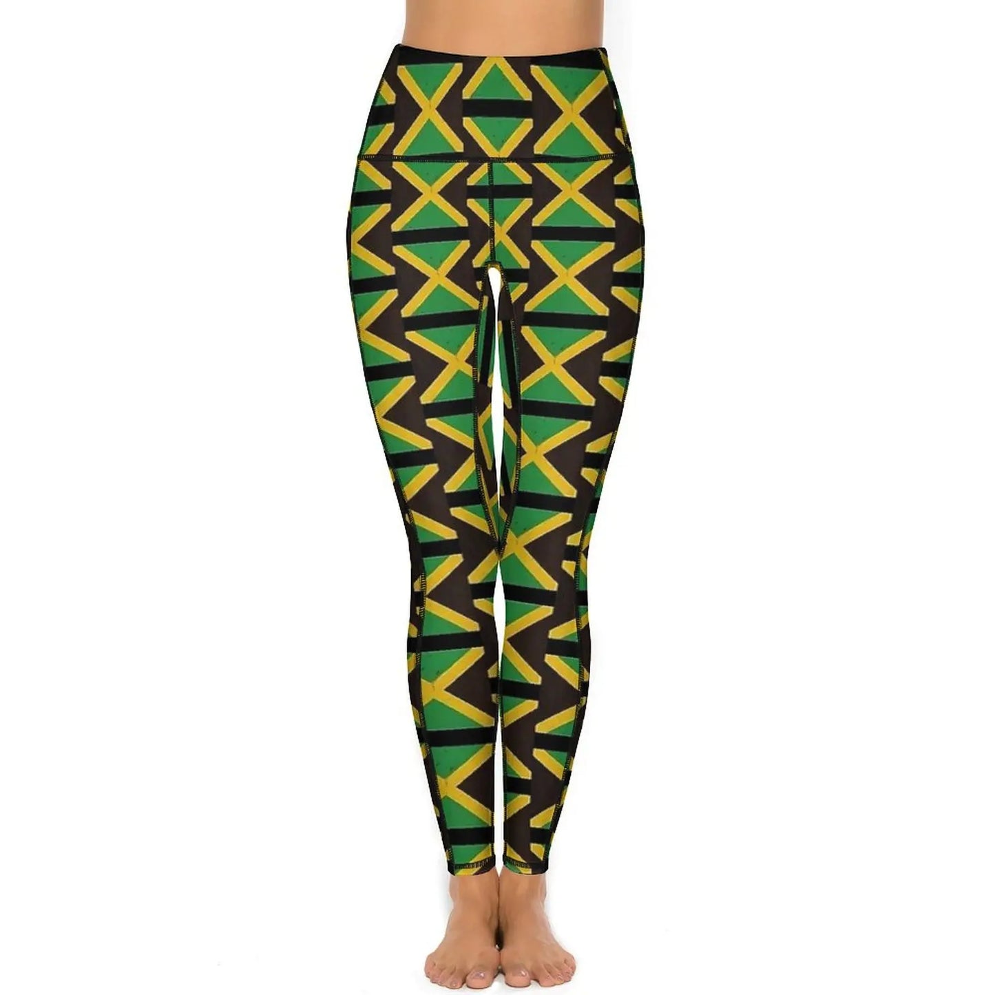 Jamaican Flag Yoga Pants Sexy Green Yellow Printed Leggings High Waist Gym Leggins Lady Funny Stretch Sports Tights