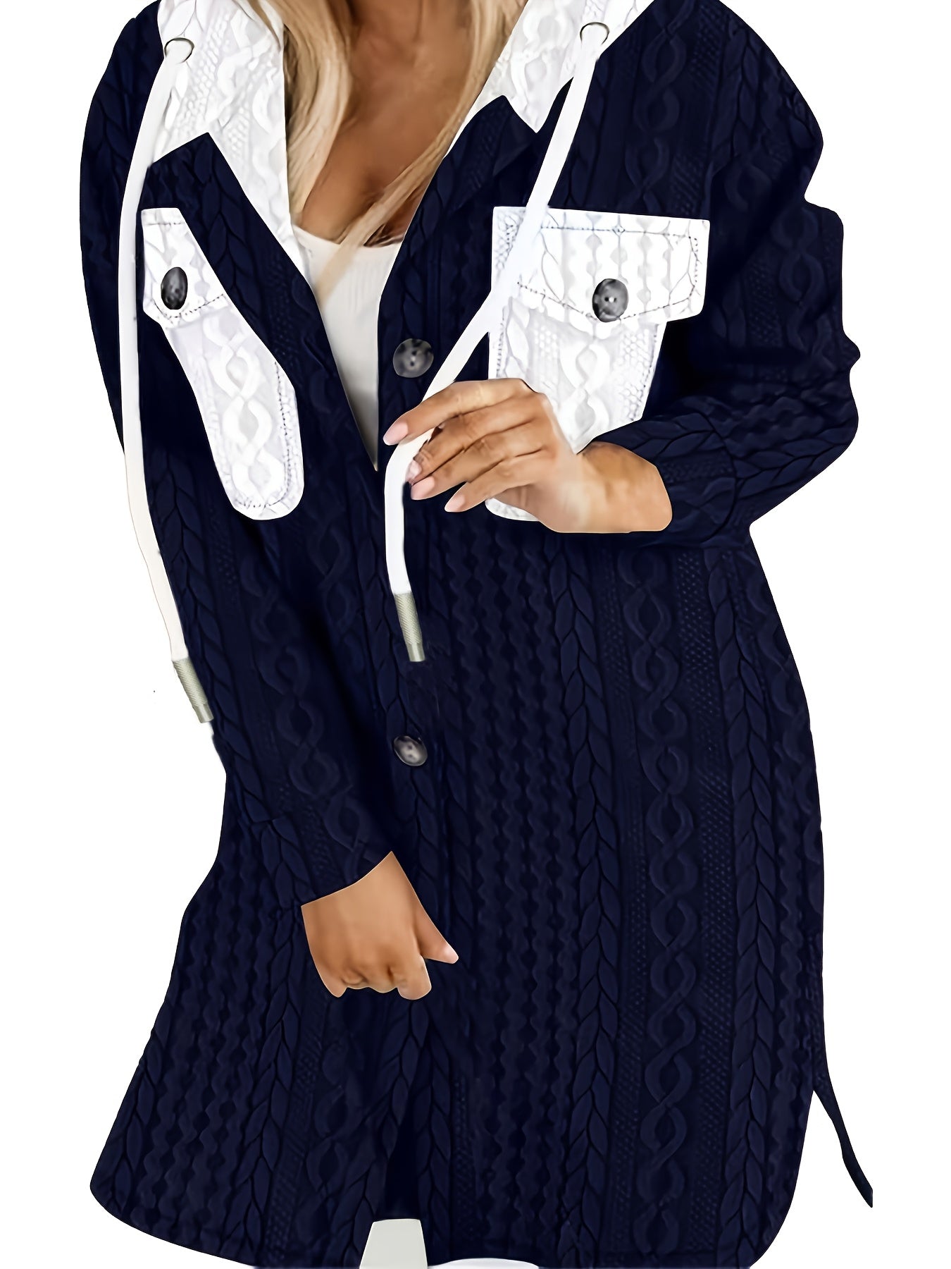 [Stylish Plus Size Jacket] Plus Size Women's Hooded Jacket - Black & White Color Block Winter Coat | Machine Washable, Warm Material, Stylish Outerwear for Cold Weather, Everyday & Formal Events, Fashionconscious Women, Elega