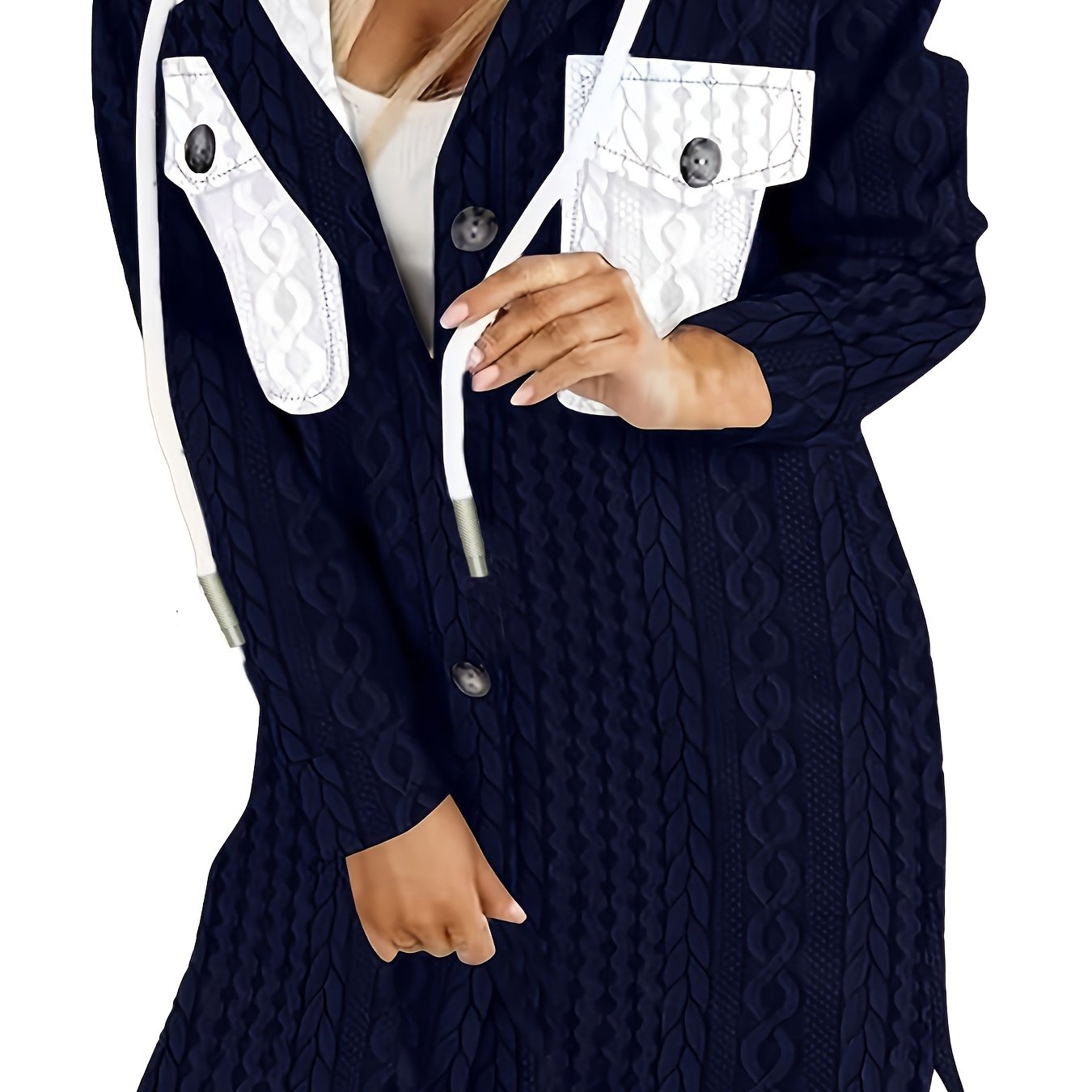 [Stylish Plus Size Jacket] Plus Size Women's Hooded Jacket - Black & White Color Block Winter Coat | Machine Washable, Warm Material, Stylish Outerwear for Cold Weather, Everyday & Formal Events, Fashionconscious Women, Elega