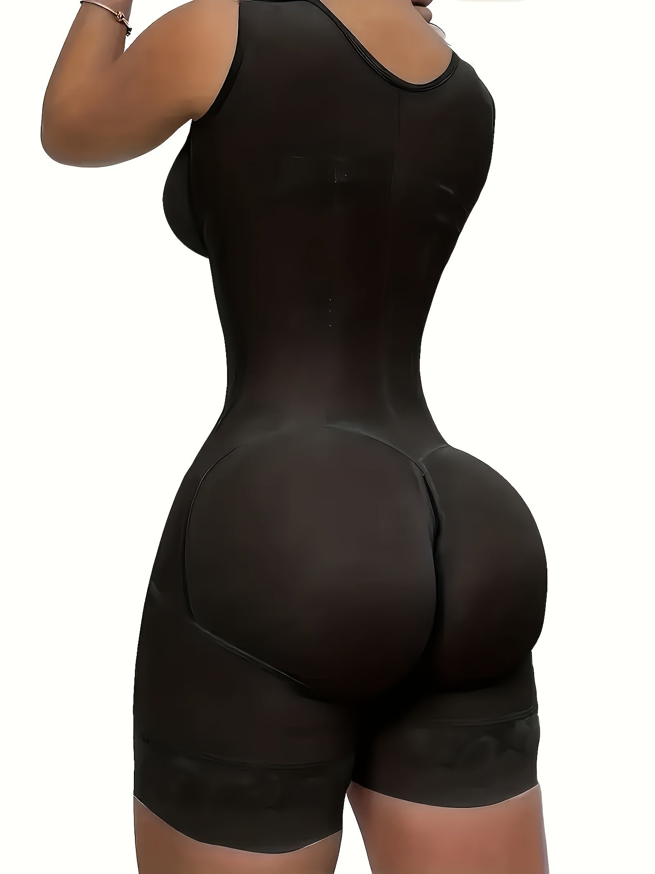 1pc Women's High-Waist Tummy Control Shapewear Bodysuit with Butt Lifter & Breast Support - Full Coverage Zipper Closure, Lace Panel & Smooth Nylon/Elastane Blend, Elegant Black Workout & Everyday Underwear for Body & Posture