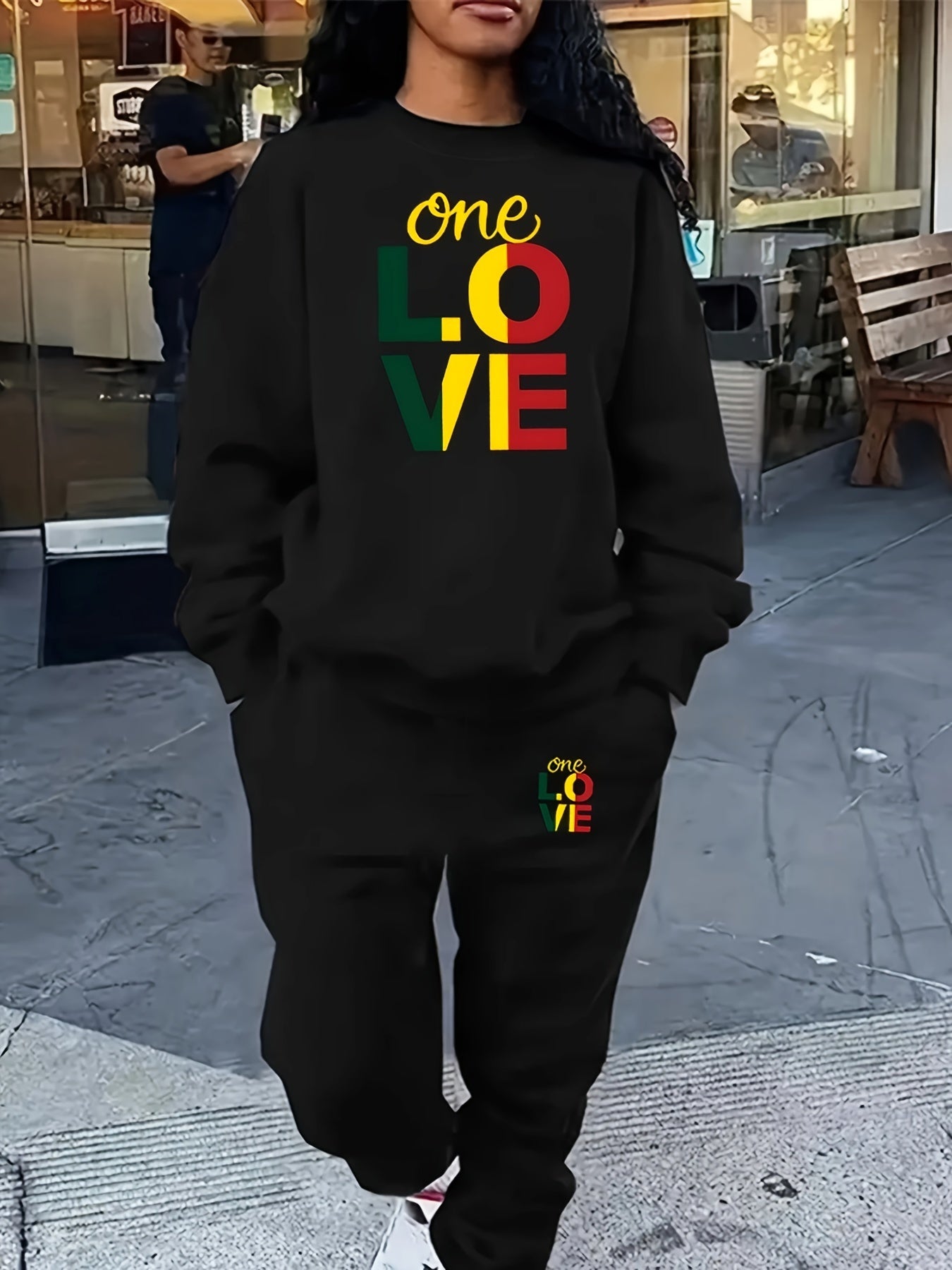 4444L73 Round Neck Sweatshirt Print Two-Piece Set