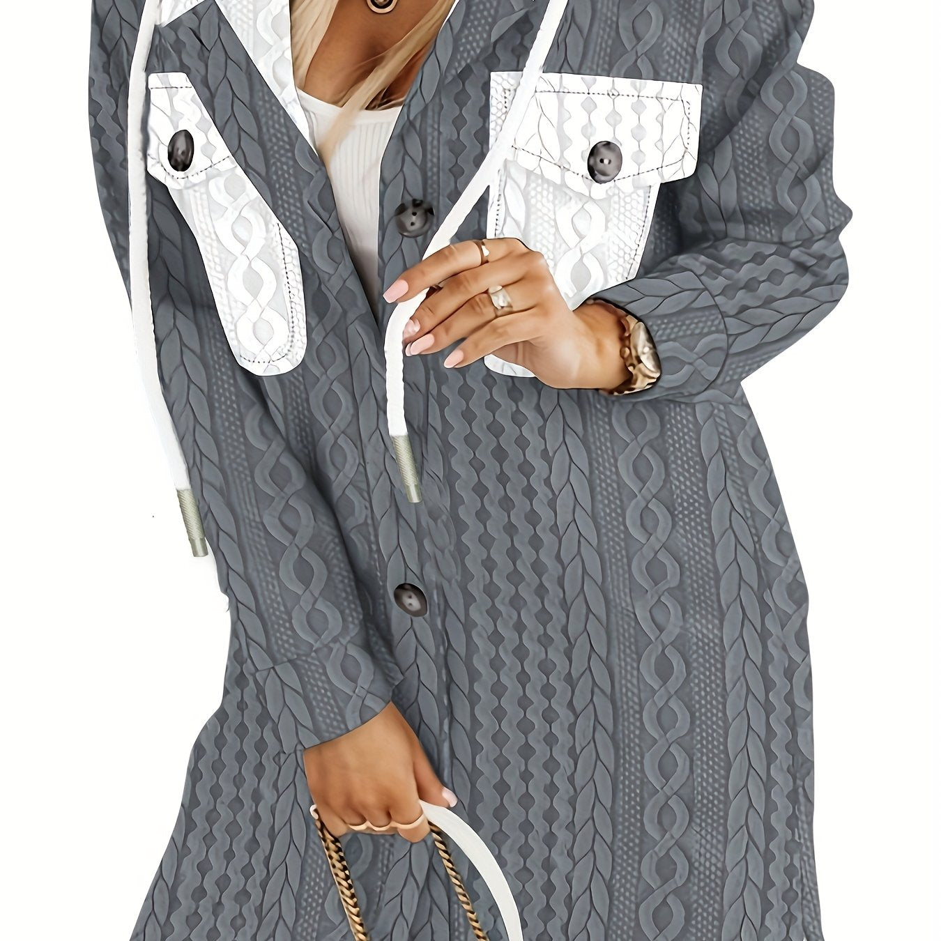 [Stylish Plus Size Jacket] Plus Size Women's Hooded Jacket - Black & White Color Block Winter Coat | Machine Washable, Warm Material, Stylish Outerwear for Cold Weather, Everyday & Formal Events, Fashionconscious Women, Elega