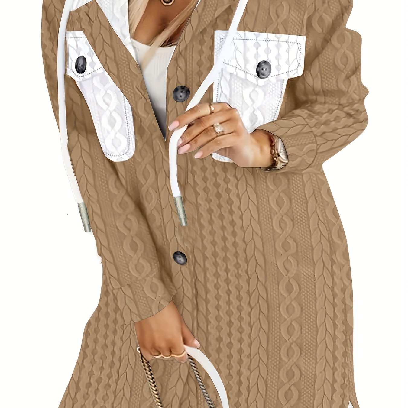 [Stylish Plus Size Jacket] Plus Size Women's Hooded Jacket - Black & White Color Block Winter Coat | Machine Washable, Warm Material, Stylish Outerwear for Cold Weather, Everyday & Formal Events, Fashionconscious Women, Elega
