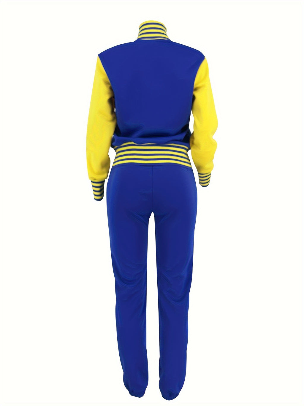 2pcs Women's Casual Crew Neck Varsity Jacket Set & Drawstring Jogger Pants - Smooth Polyester Fabric, 200g/m², Micro Elasticity - Fall/Winter Essentials | Applique Details | Machine Washable
