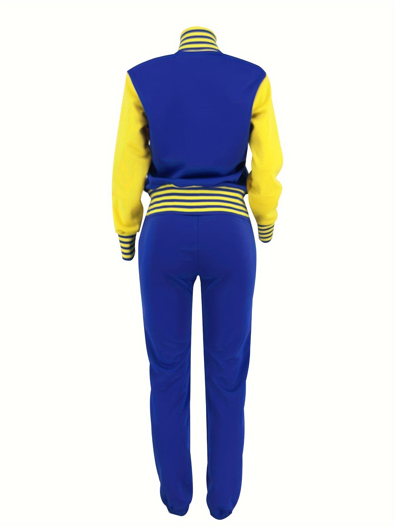 2pcs Women's Casual Crew Neck Varsity Jacket Set & Drawstring Jogger Pants - Smooth Polyester Fabric, 200g/m², Micro Elasticity - Fall/Winter Essentials | Applique Details | Machine Washable