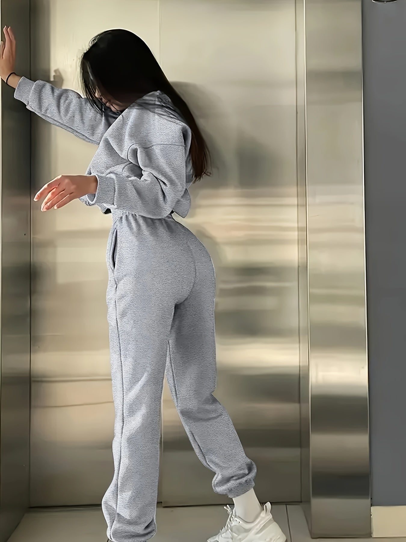 4444L73 Round Neck Sweatshirt Print Two-Piece Set