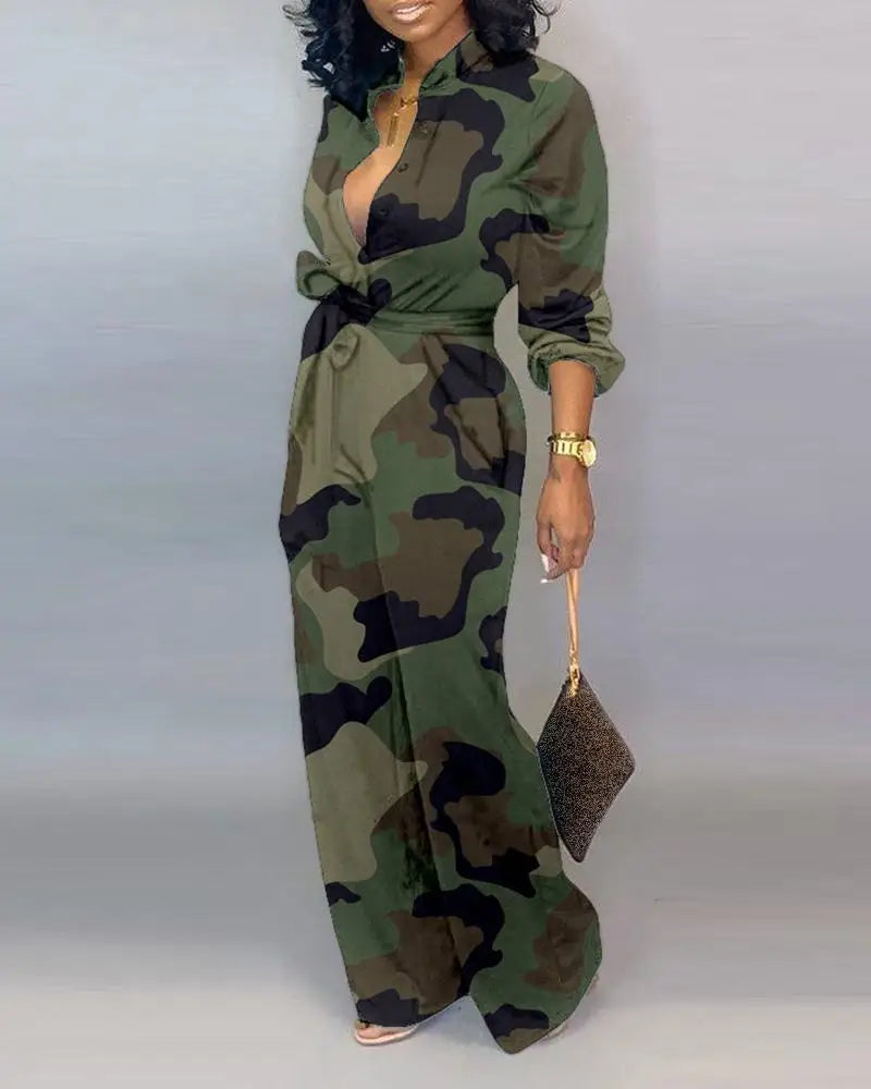 Harajuku Fashion Casual Newspaper Print One Piece Pants Loose Lapel Long Sleeve Women's Shirt Pants 2021Plus Size Jumpsuit Women