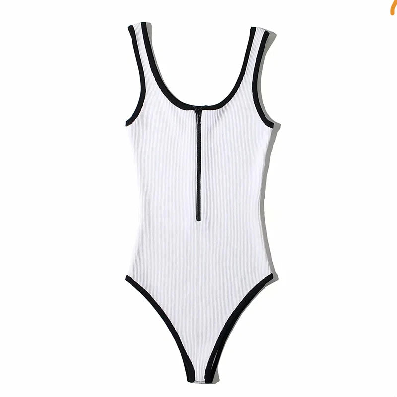 Women's slim fit sports sports black retro bodysuit jumpsuit women's zipper solid color waistless sexy jumpsuit 2022 y2k Toops