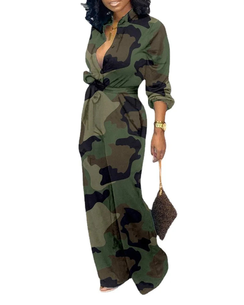 Harajuku Fashion Casual Newspaper Print One Piece Pants Loose Lapel Long Sleeve Women's Shirt Pants 2021Plus Size Jumpsuit Women