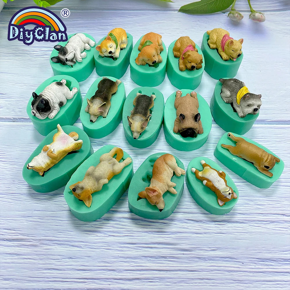 13 Dogs Shape Silicone Fondant Cake Decorating Mold Corgi Bulldog Chocolate Polymer Clay Mould Animal Cake Tool For Bakeware