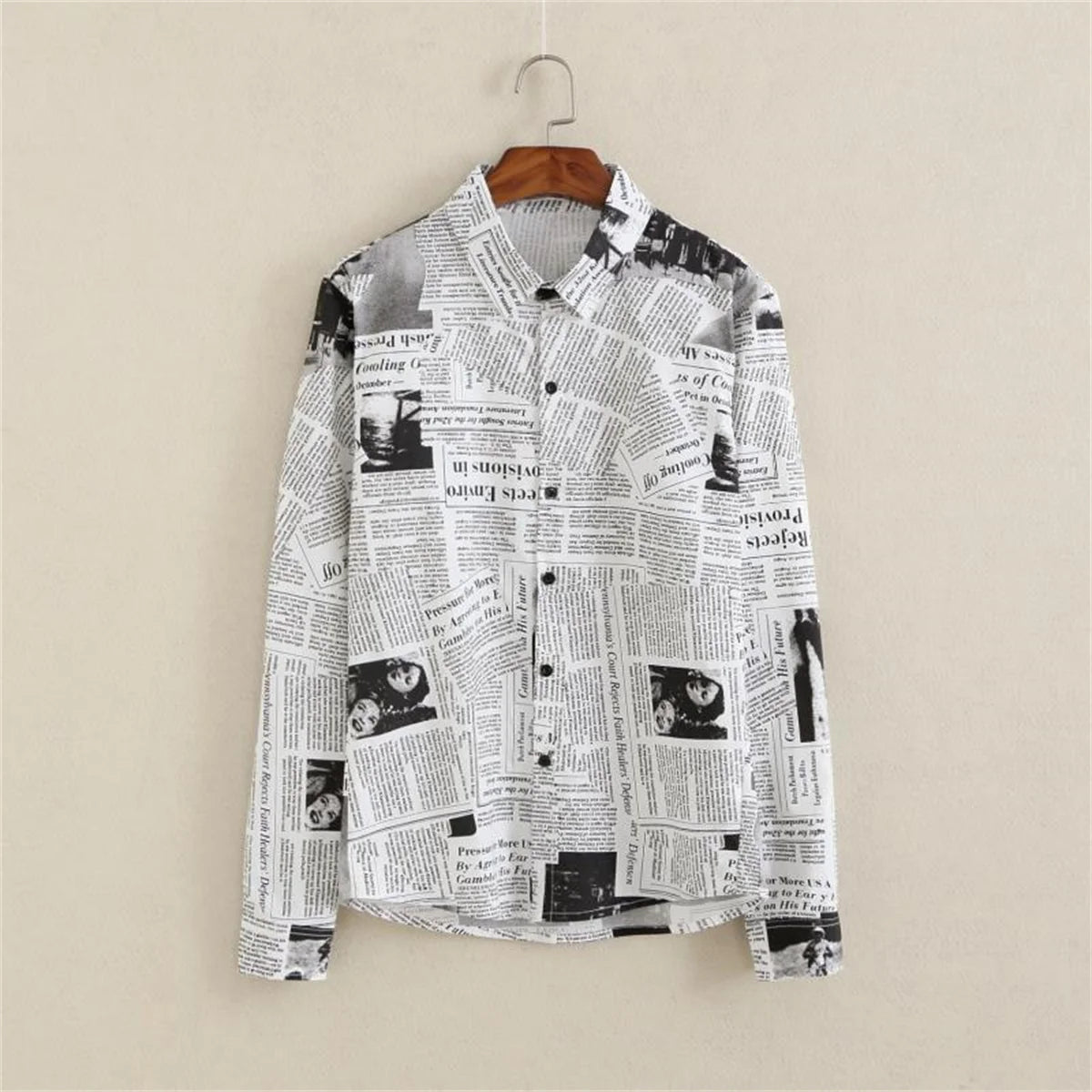 Cool Newspaper Shirts Men Fashion Hip Hop Loose Shirt Streetwear Long Sleeve Casual Summer Shirts Funny Ulzzang High Street Tops