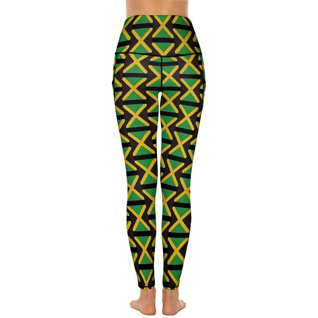 Jamaican Flag Yoga Pants Sexy Green Yellow Printed Leggings High Waist Gym Leggins Lady Funny Stretch Sports Tights