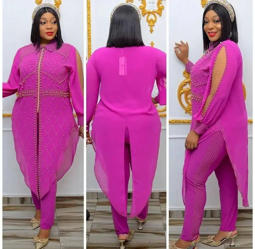 Elegant Commuting Spring Suit Three-Piece Set With Cardigan Trousers And Vest Pearlescent Single-Piece Ladies Wardrobe