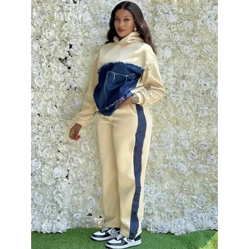 2025 Spring Autumn 2 Piece Women Set Dashiki African Clothes Fashion Long Sleeve Denim Top And Pants Suit Party Matching Sets