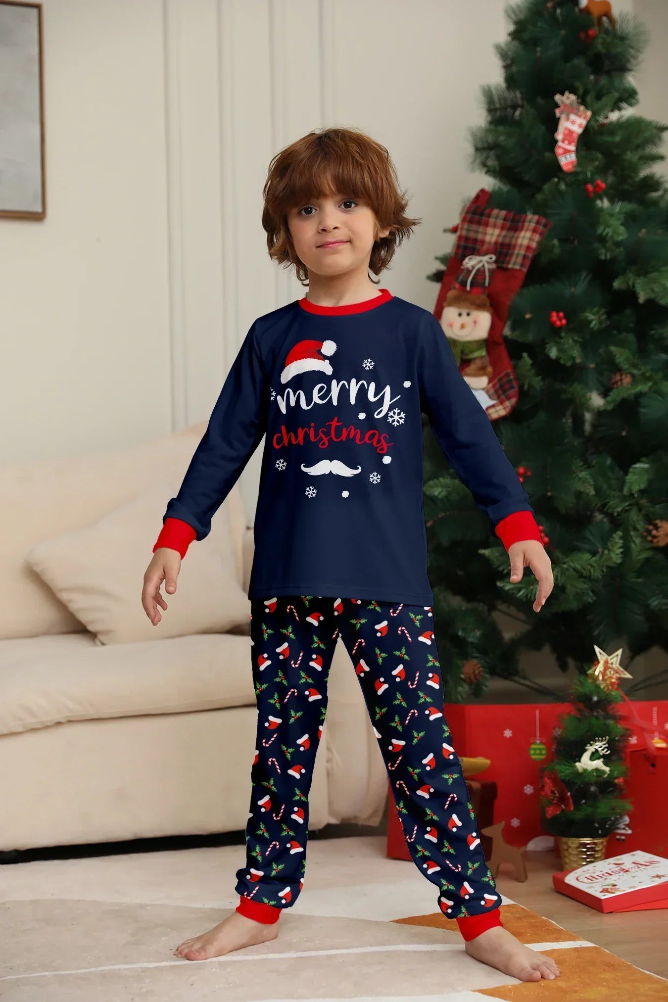 New Merry Christmas Print Mom Daughter Dad Son Matching Pajamas Set 2 Pieces Suit Soft Loose Loungewear Xmas Family Look Pyjamas