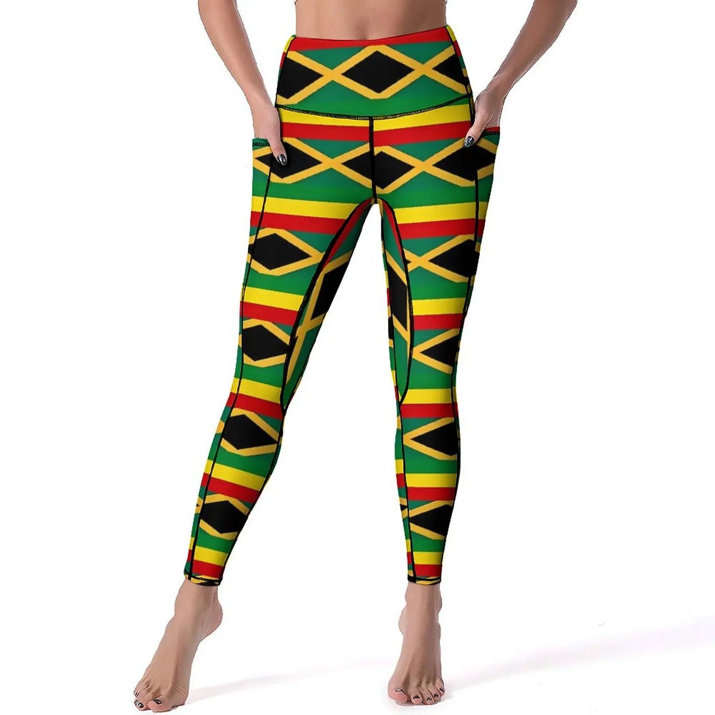 Jamaican Flag Yoga Pants Sexy Green Yellow Printed Leggings High Waist Gym Leggins Lady Funny Stretch Sports Tights