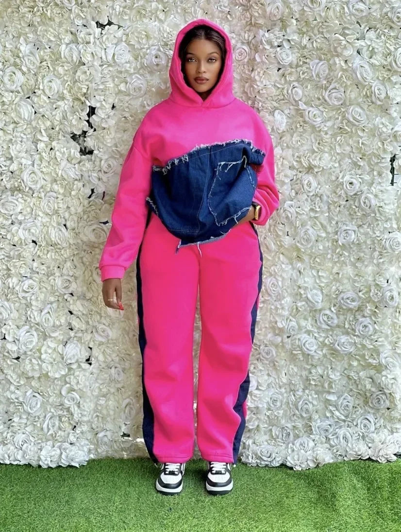 2025 Spring Autumn 2 Piece Women Set Dashiki African Clothes Fashion Long Sleeve Denim Top And Pants Suit Party Matching Sets