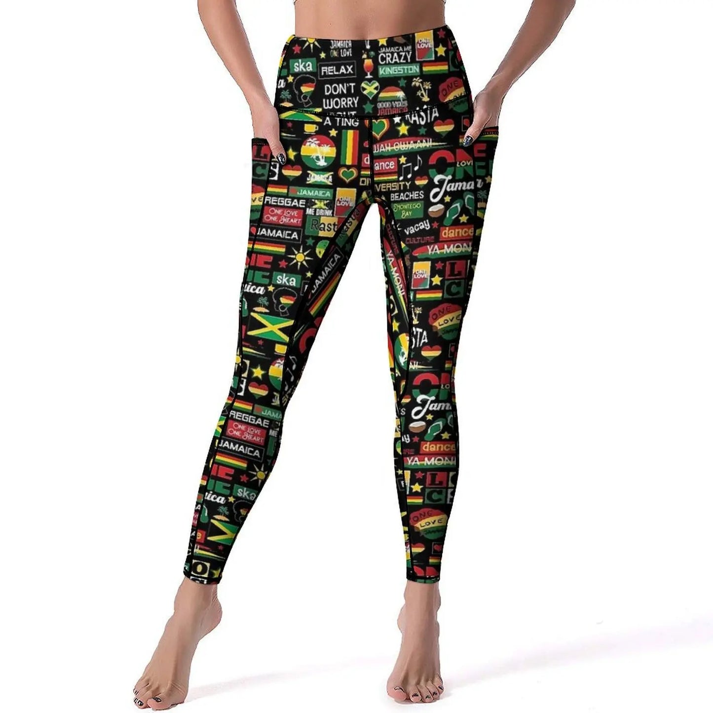 Jamaican Flag Yoga Pants Sexy Green Yellow Printed Leggings High Waist Gym Leggins Lady Funny Stretch Sports Tights