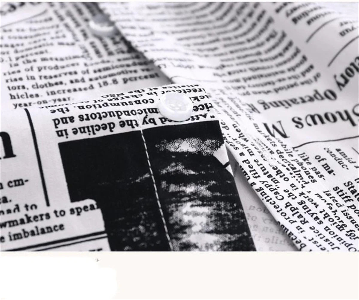 Cool Newspaper Shirts Men Fashion Hip Hop Loose Shirt Streetwear Long Sleeve Casual Summer Shirts Funny Ulzzang High Street Tops