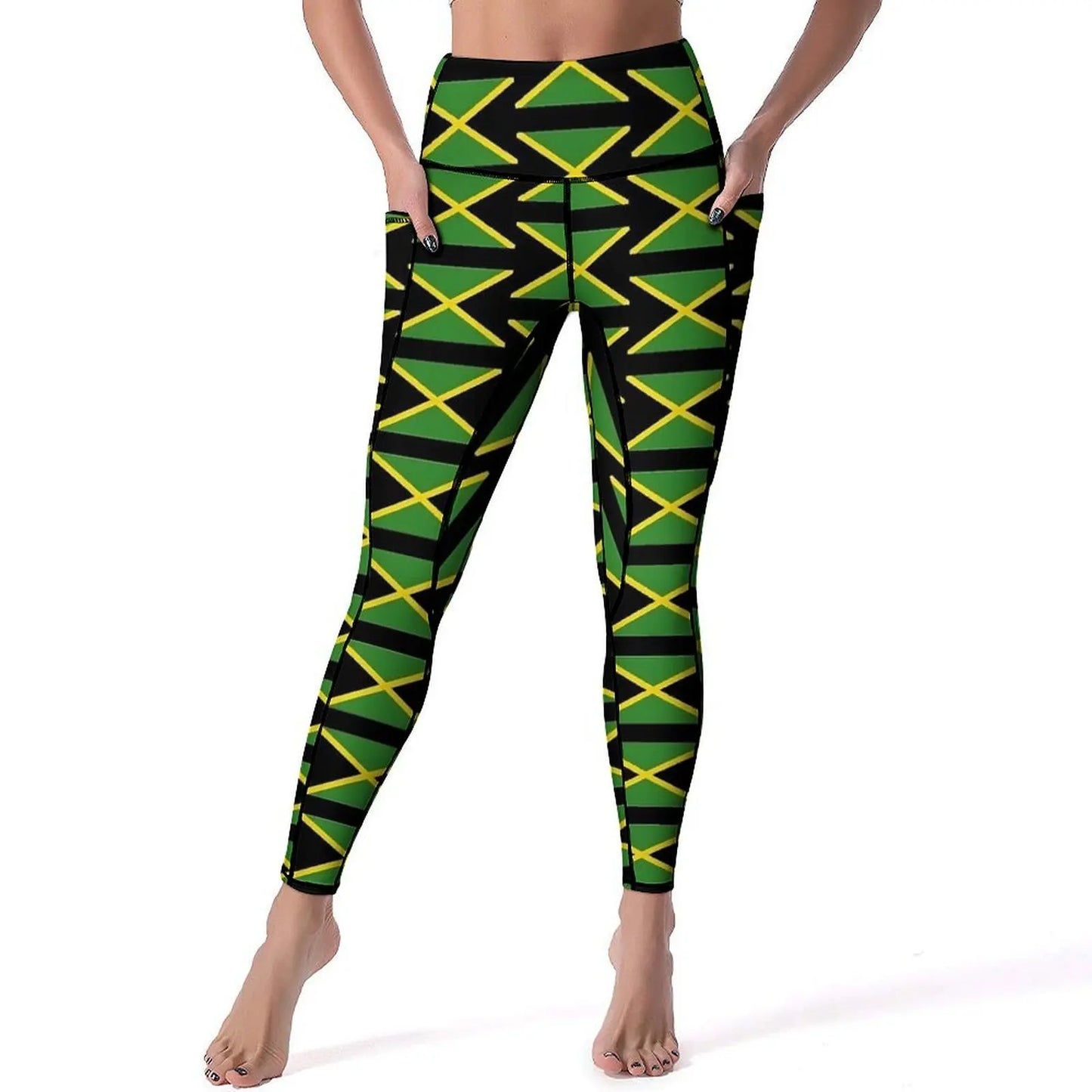 Jamaican Flag Yoga Pants Sexy Green Yellow Printed Leggings High Waist Gym Leggins Lady Funny Stretch Sports Tights