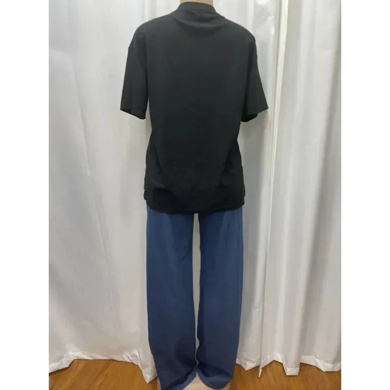 2 Piece Women Set Dashiki Denim African Clothes Summer New Fashion Short Sleeve Top And Jeans Suit Party Lady Matching Sets